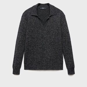 MANGO MAN - 100% cotton polo-neck sweater dark heather grey - M - Man